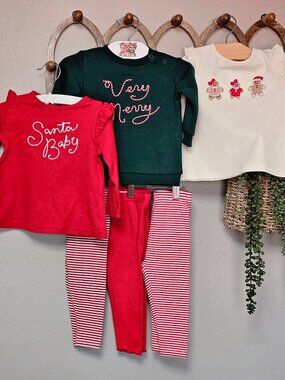 Bundle Of 3 AdventureWear 360 Baby Girl Christmas Outfits 9 Mo | NWT 2pc Sets
